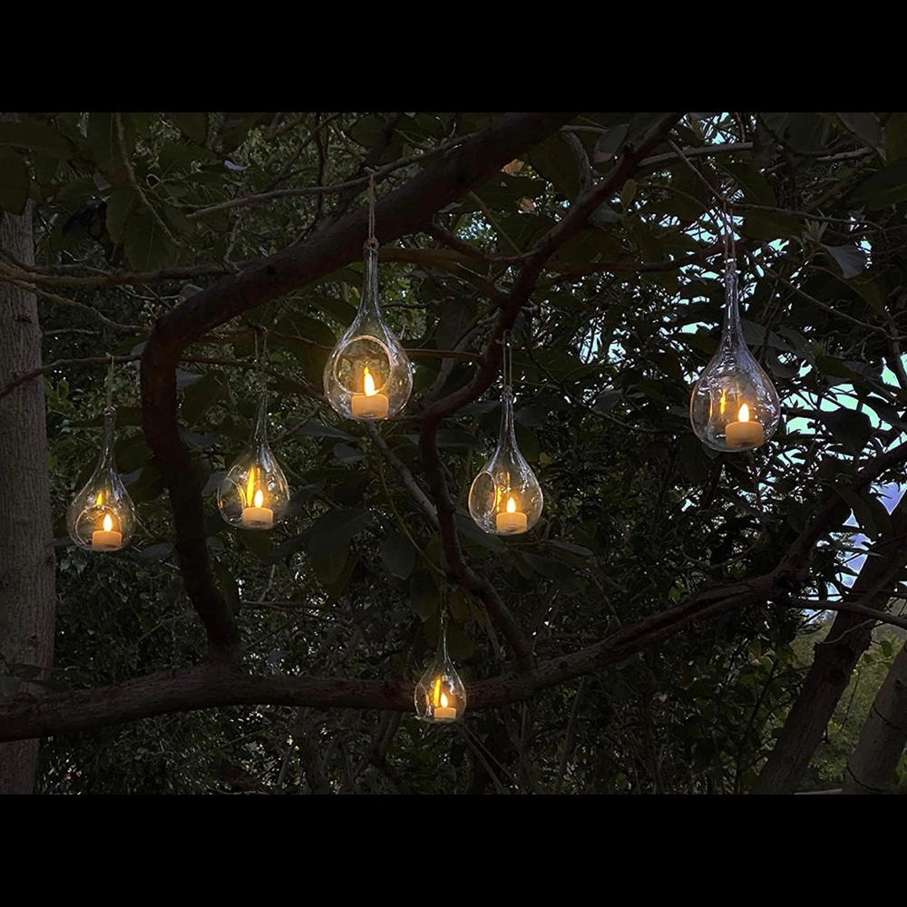 Set of 12! Hanging Glass Teardrop Tealights with Remote Control